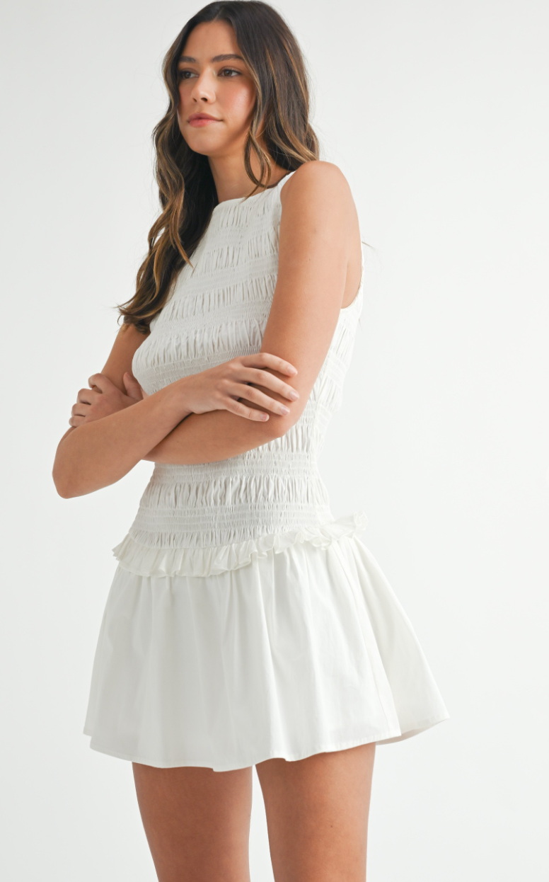 Smocked Waist Dress White