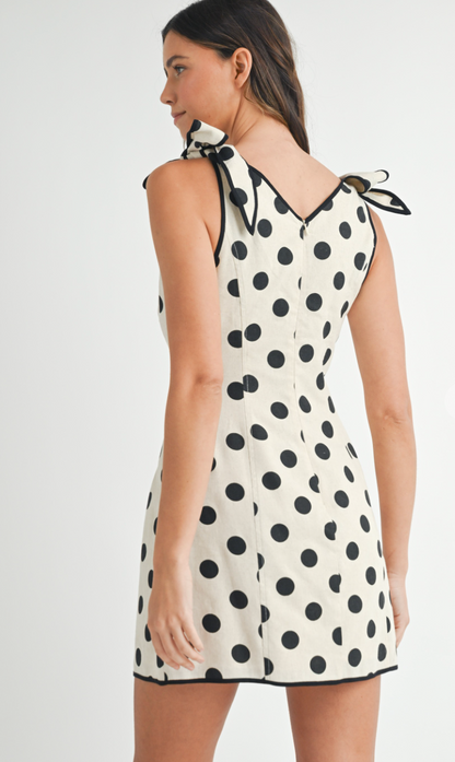 Tie Shoulder Polka Dot Dress