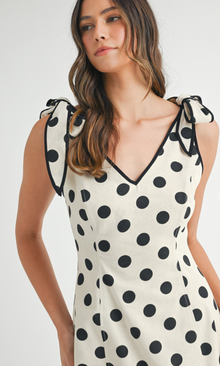 Tie Shoulder Polka Dot Dress