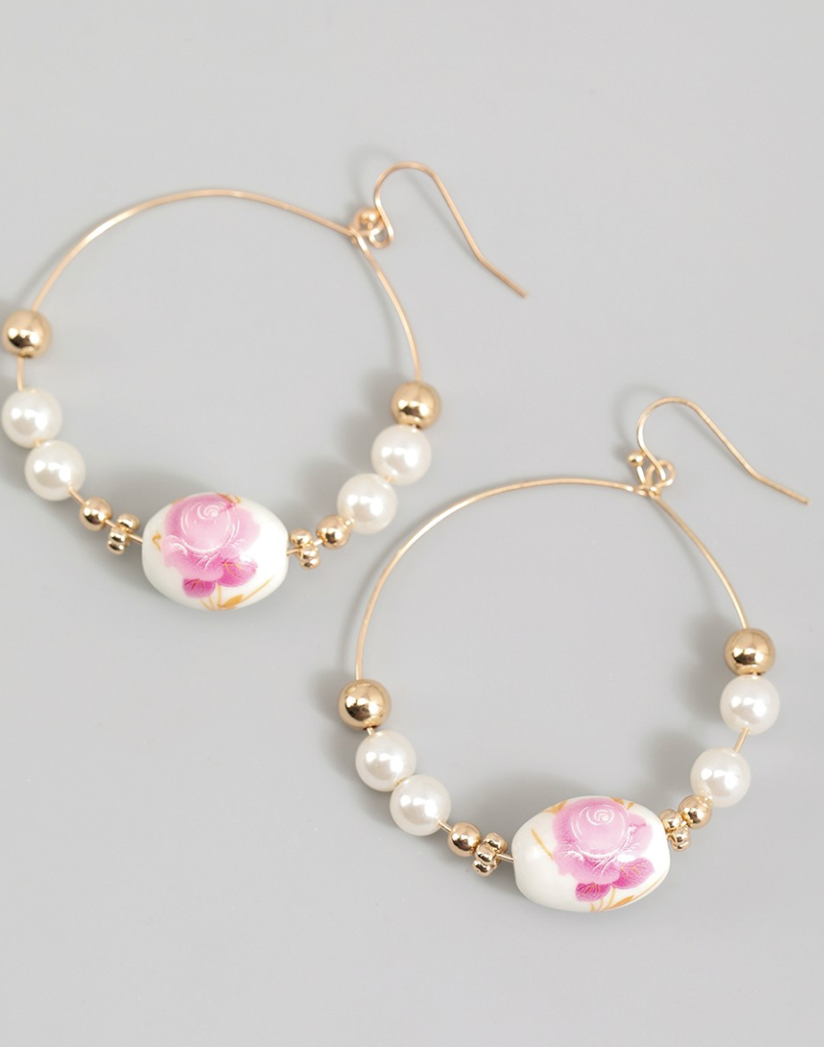 Porcelain Pearl Hoops Pink