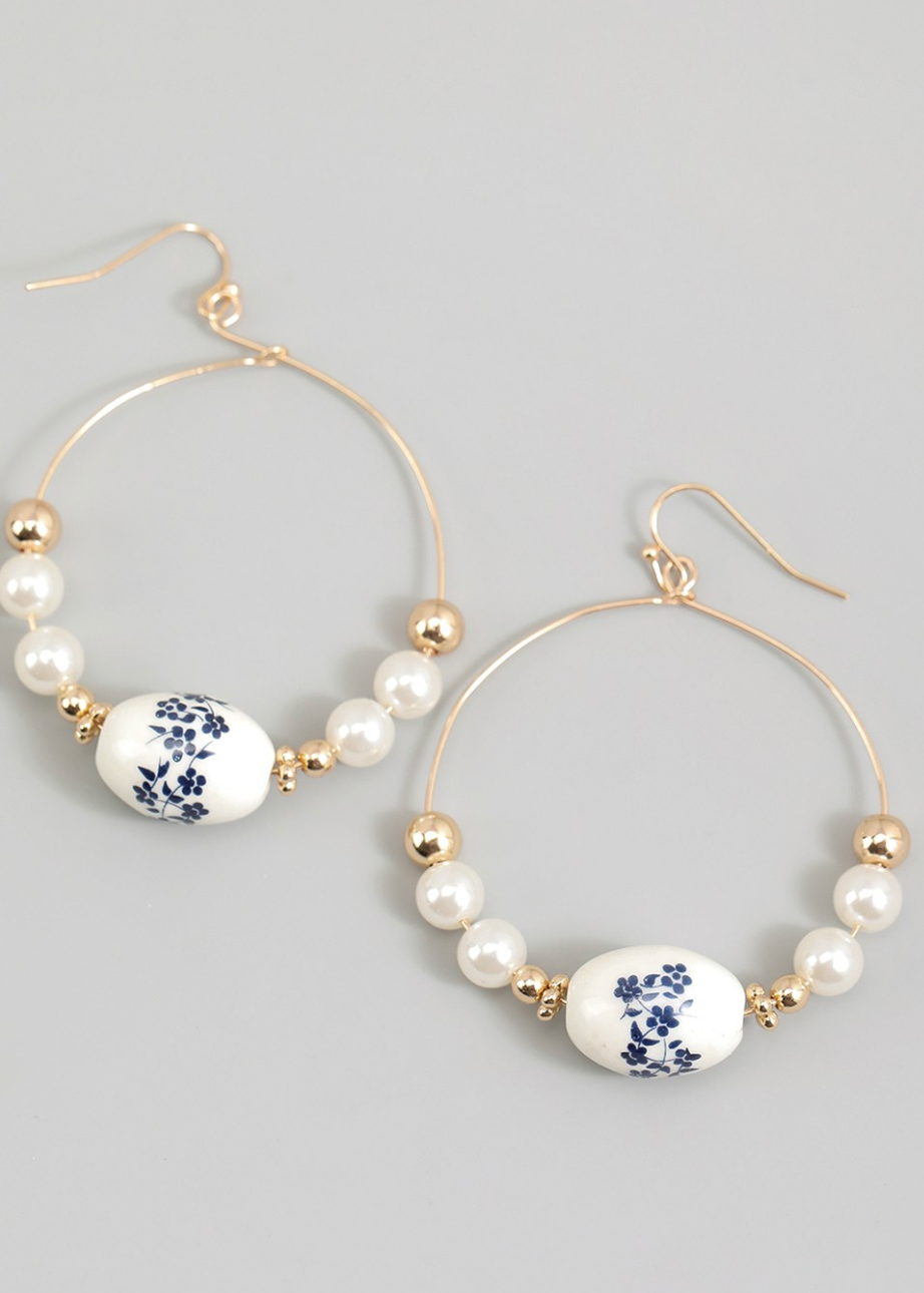 Porcelain Pearl Hoops Blue