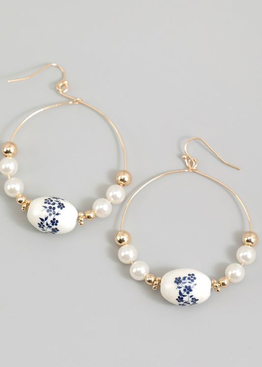 Porcelain Pearl Hoops Blue