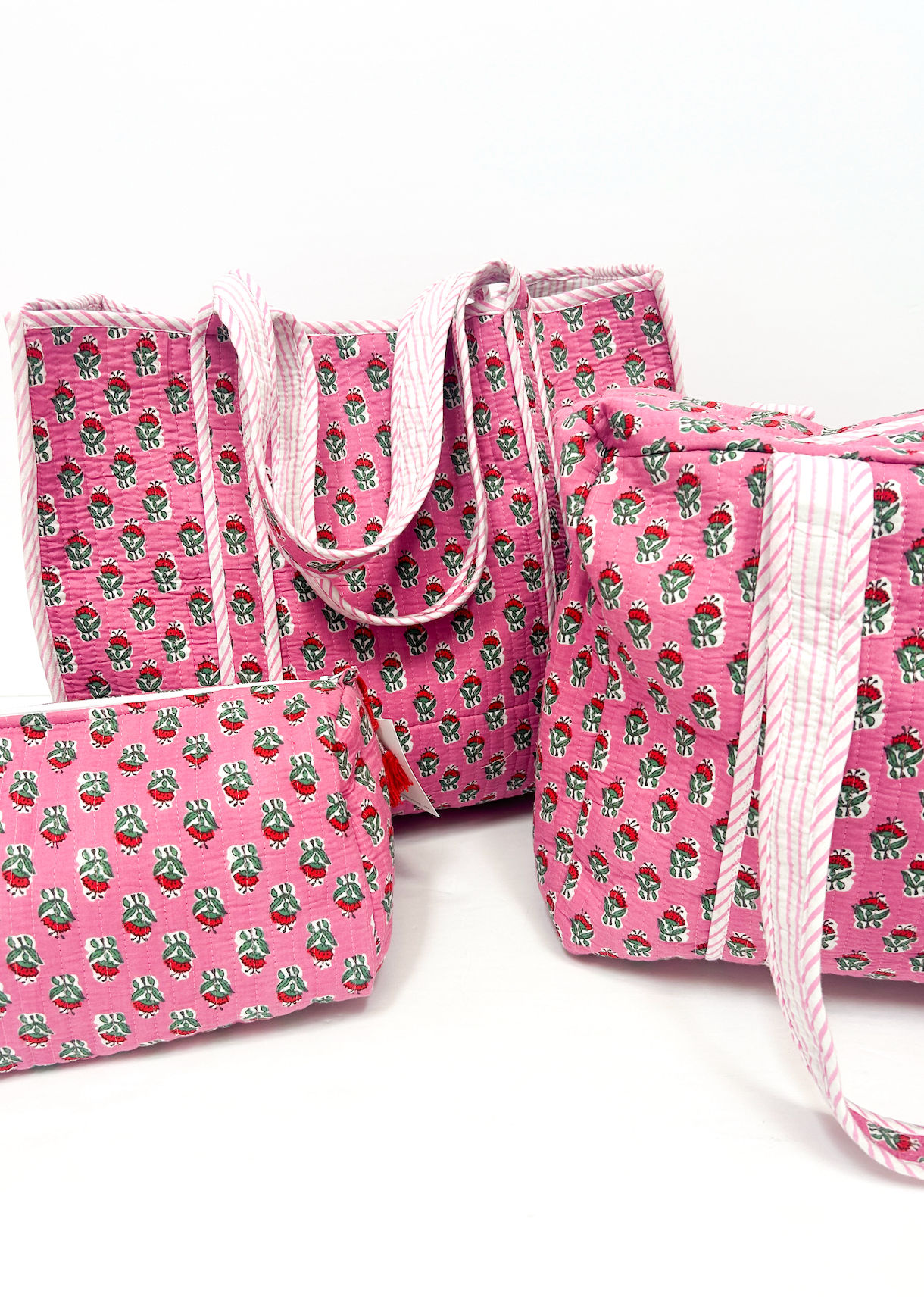 Quilted Pink Floral Duffle Bag