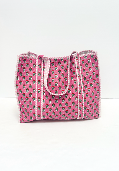 Quilted Pink Floral Tote Bag