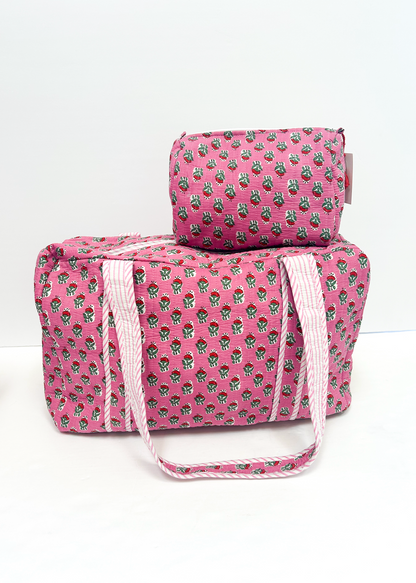 Quilted Pink Floral Cosmetic Bag