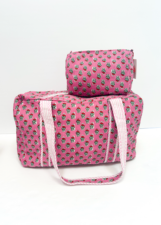 Quilted Pink Floral Duffle Bag