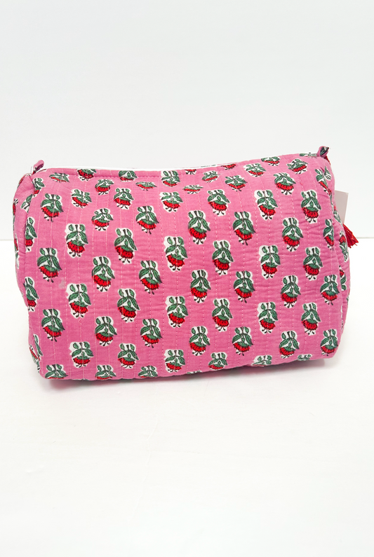 Quilted Pink Floral Cosmetic Bag