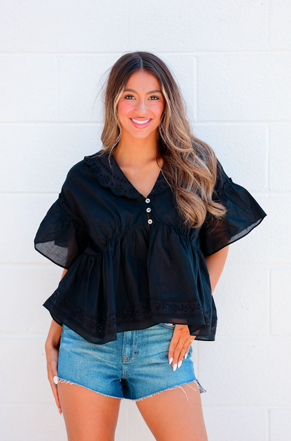 Airy Collared Blouse Black