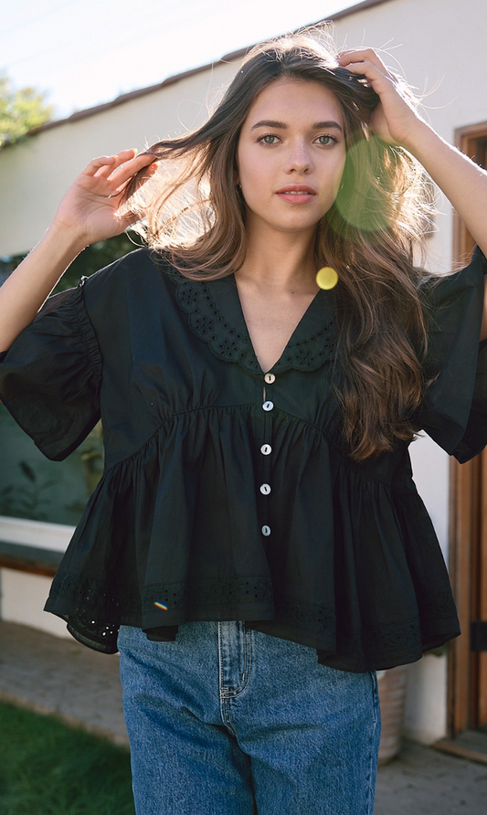 Airy Collared Blouse Black