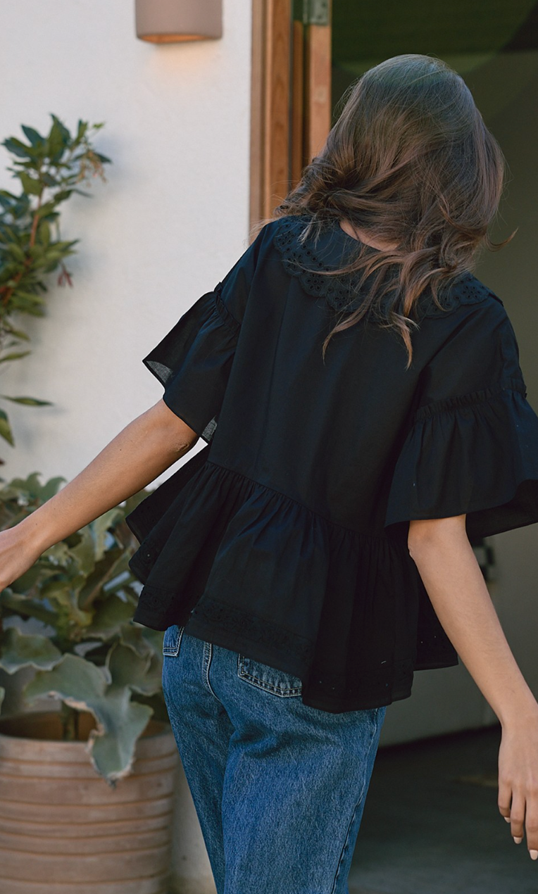 Airy Collared Blouse Black