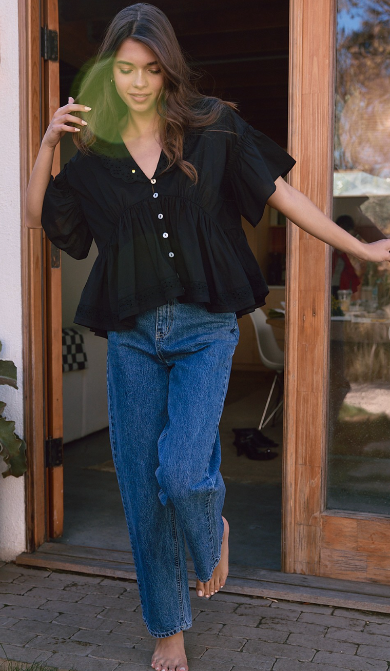 Airy Collared Blouse Black