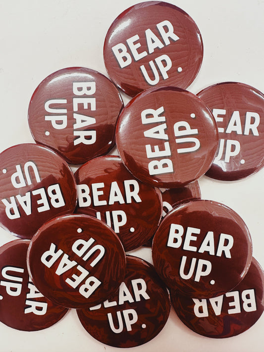 Bear Up Maroon Button