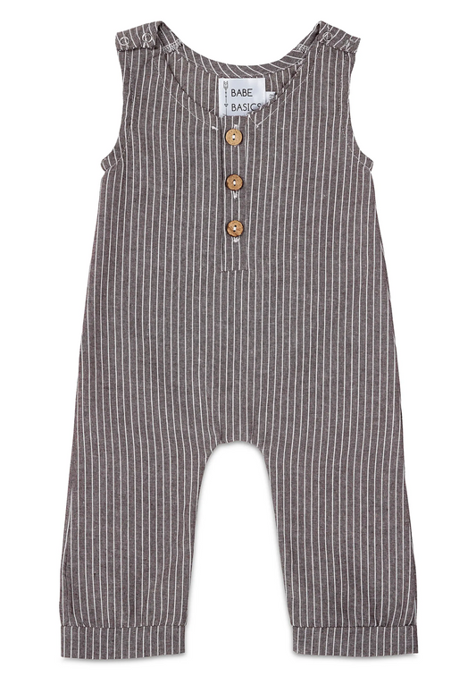 Linen Romper Grey Stripe - Clothe Boutique