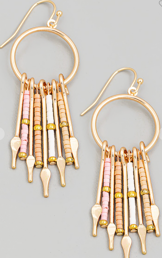 Circle Fringe Earrings Beige